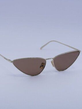 Saint Laurent SL487 003 Sunglasses Gold Cat Eye Frame, Brown Lenses
